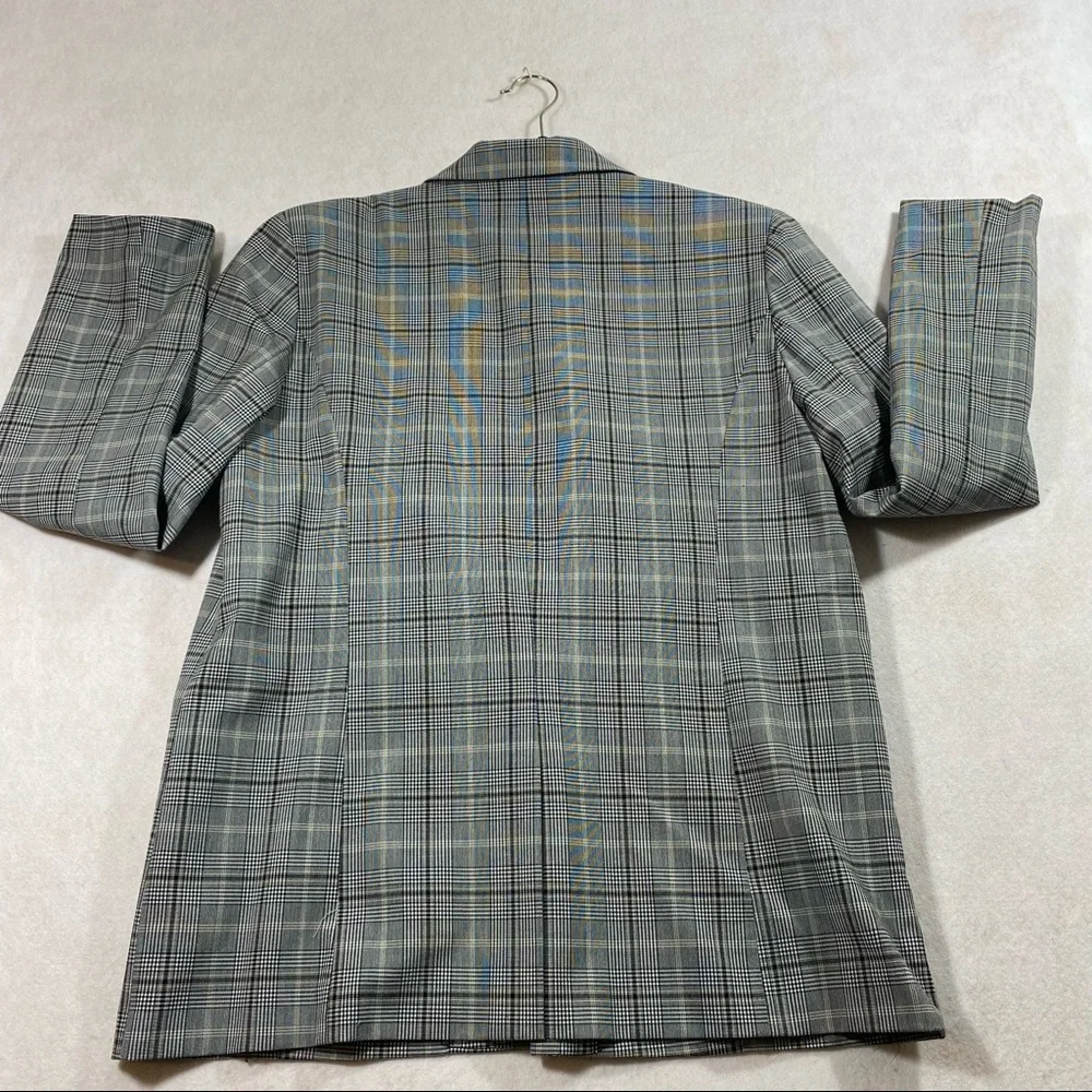 Glen Check Plaid Pant Suit Blazer Paper Bag Waist Pant Liz Claiborne Gray Black - Picture 11 of 16
